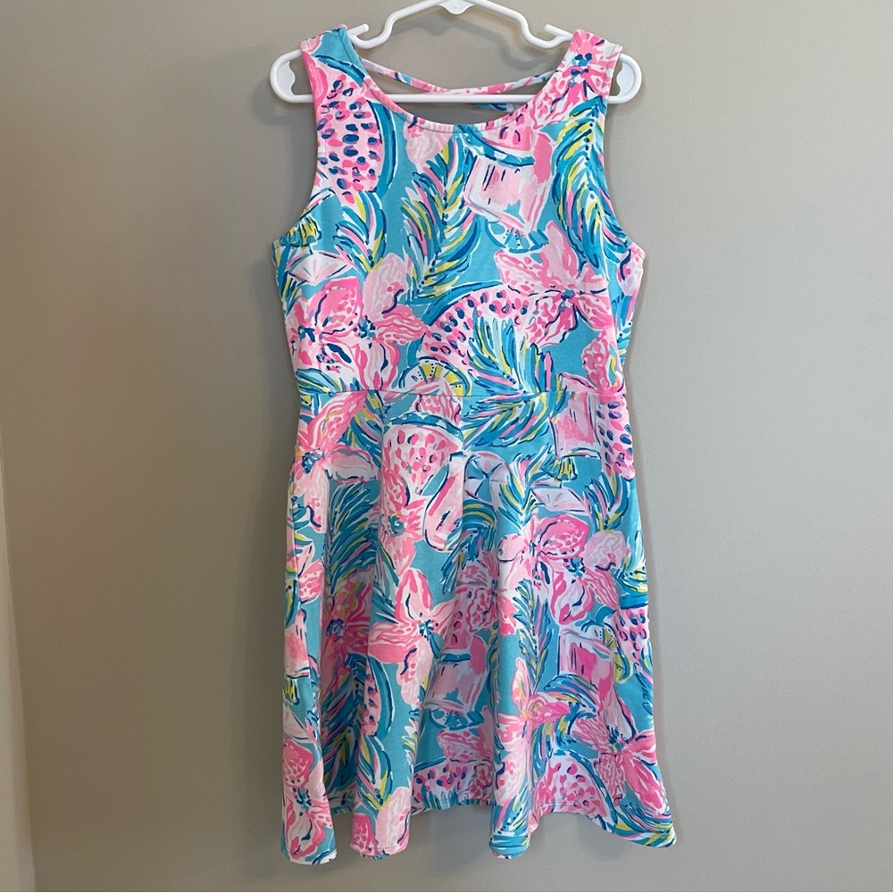 Lilly Pulitzer Girls Mini Carice Fit & Flare Dress Blue Ibiza Print Size 10